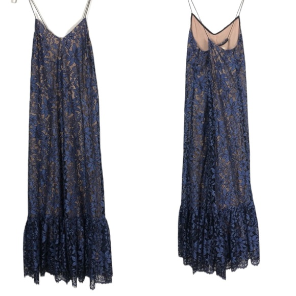 ANTHROPOLOGIE Moulinette Soeurs CELESTIAL LACE MAXI BLUE DRESS SZ 4 - Picture 11 of 16